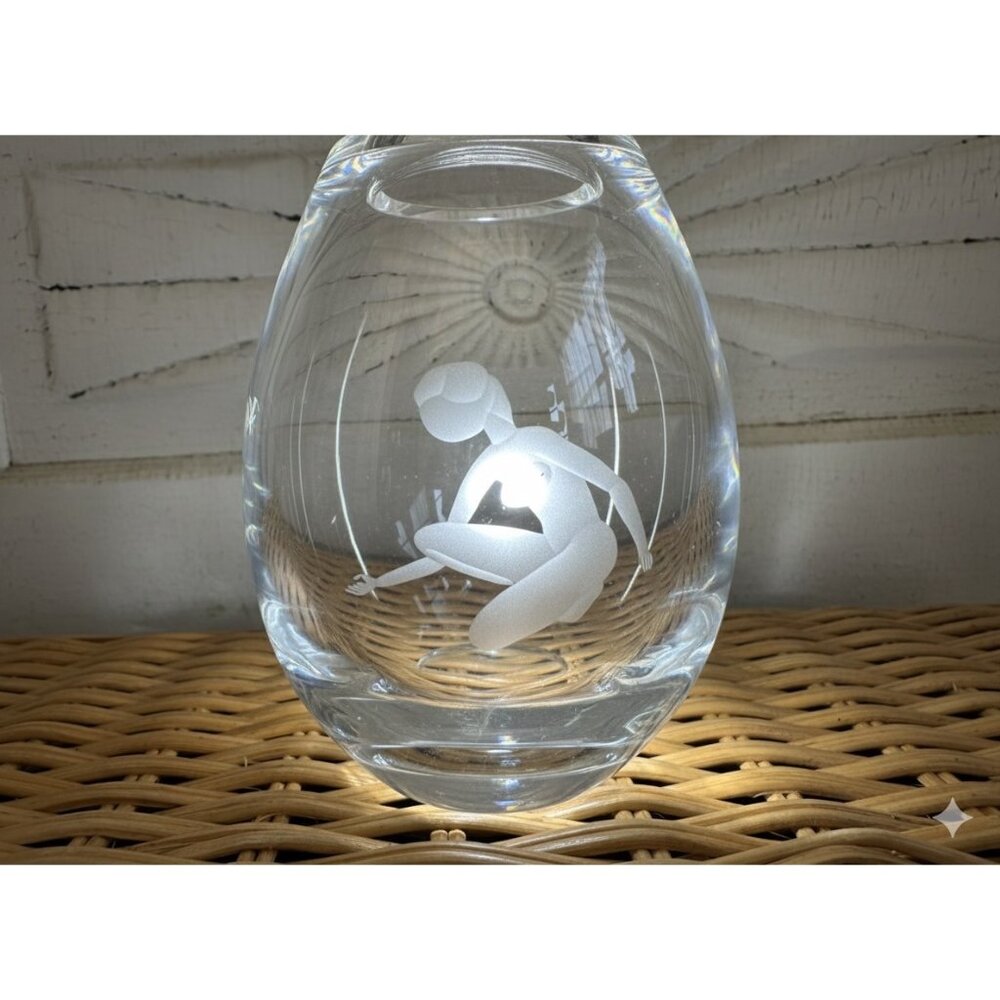 MCM Holmegaard Hellas Clear Vase Per Lütken Etched Susanne kneeling nude